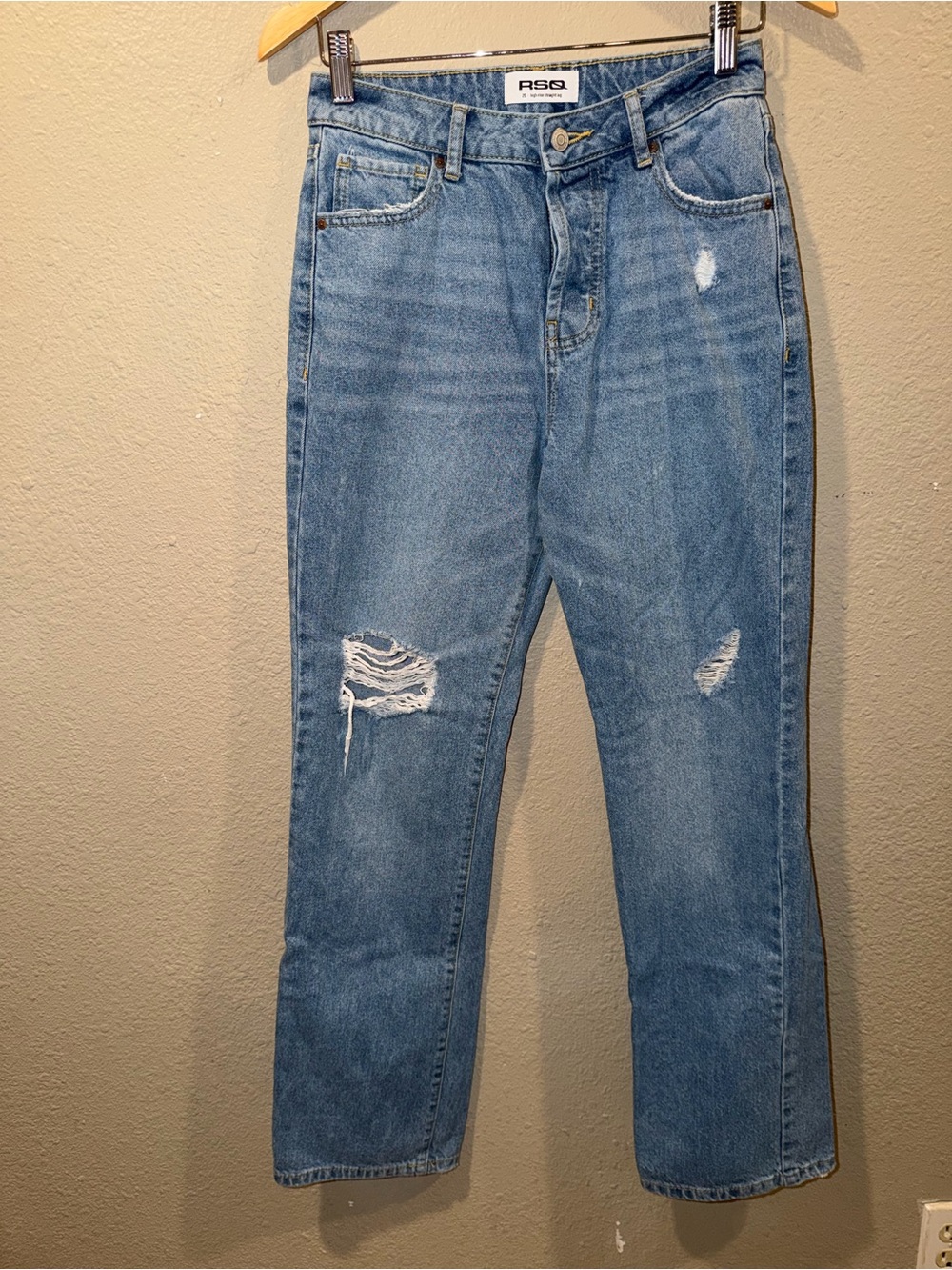 RSQ Women's Light Blue Distressed Straight Leg Jeans